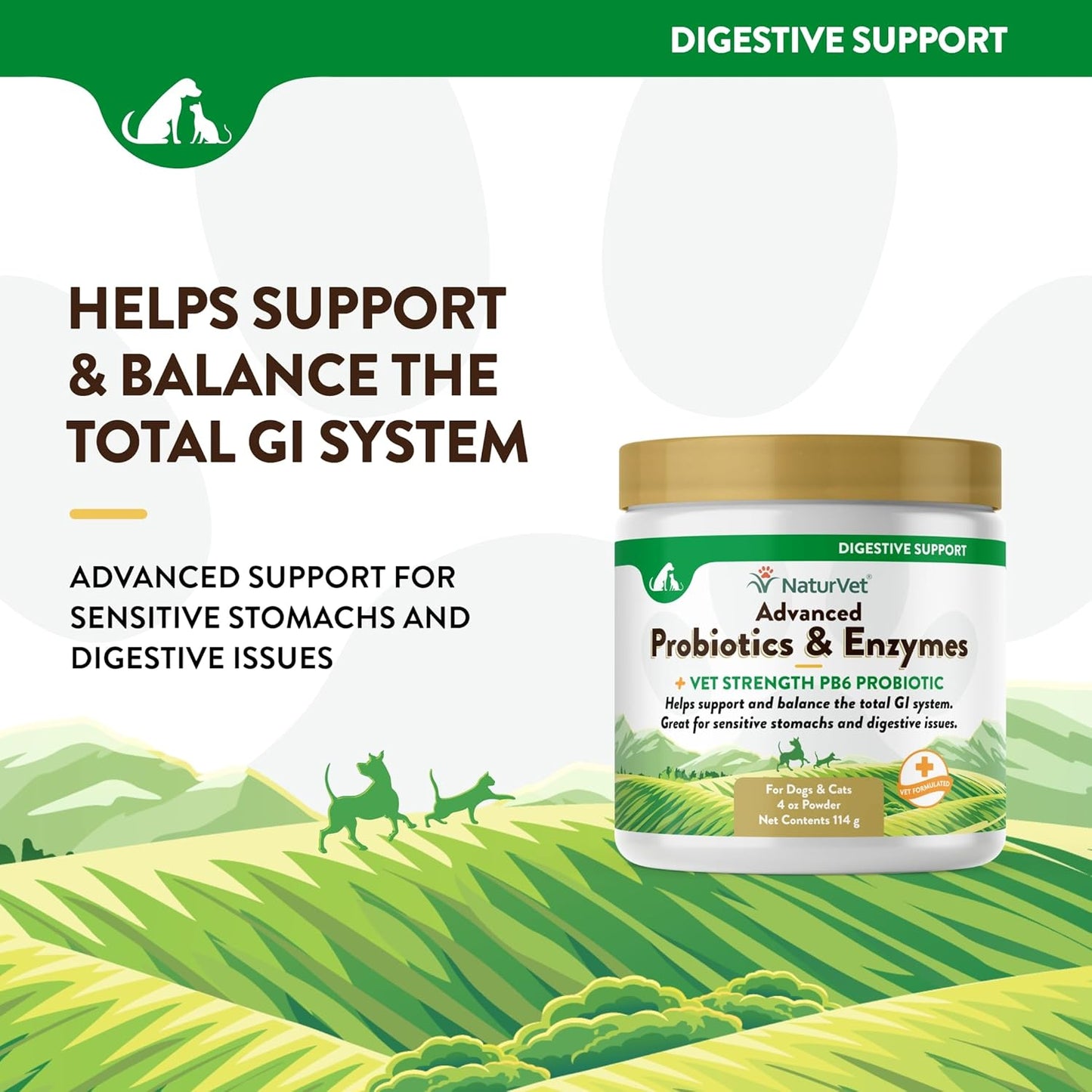 Advanced Probiotics & Enzymes for Pets with Sensitive Stomachs - Vet Strength PB6 Probiotic - Supports Digestive Health for Dogs & Cats