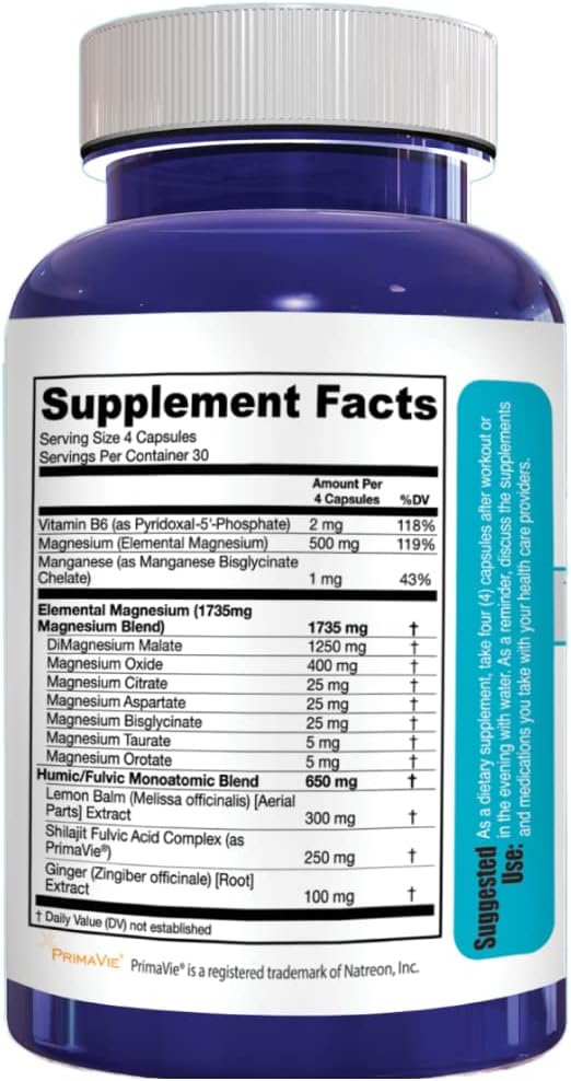 Advanced Relaxation Supplement with Max Strength Elemental Magnesium, Lemon Balm, Primavie Shilajit, Ginger - 120 Capsules