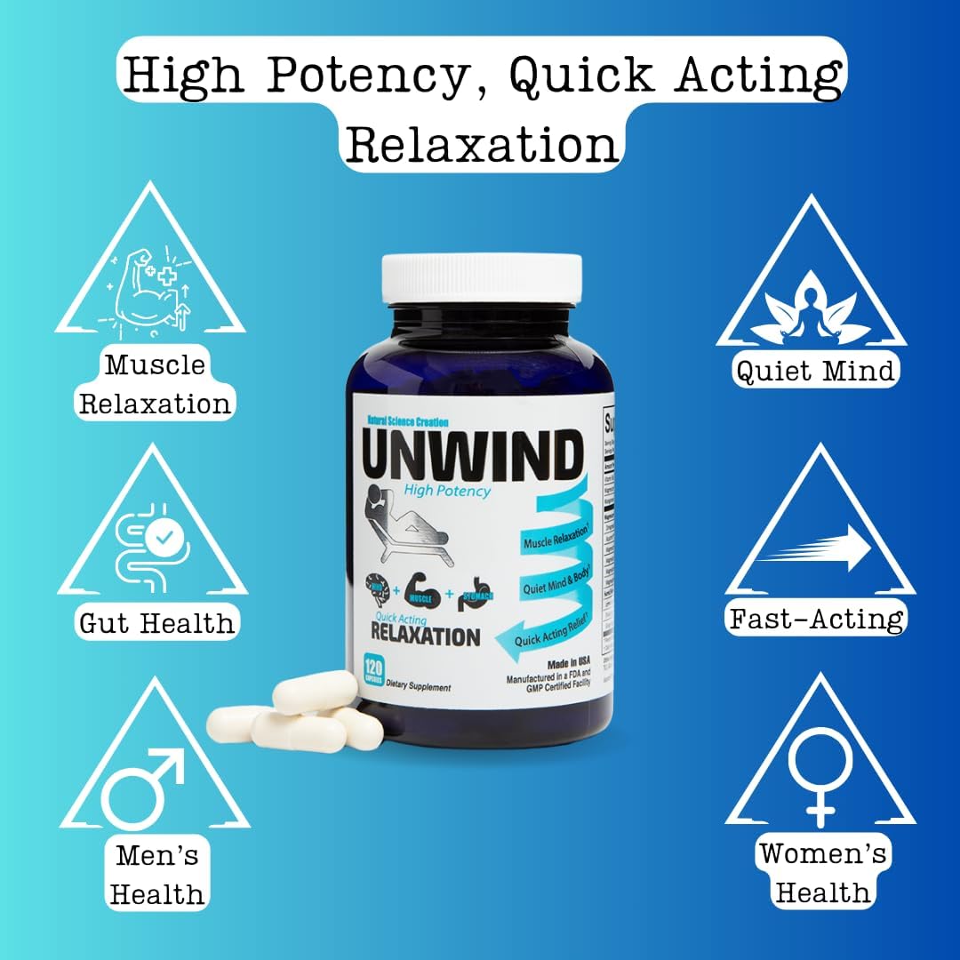 Advanced Relaxation Supplement with Max Strength Elemental Magnesium, Lemon Balm, Primavie Shilajit, Ginger - 120 Capsules