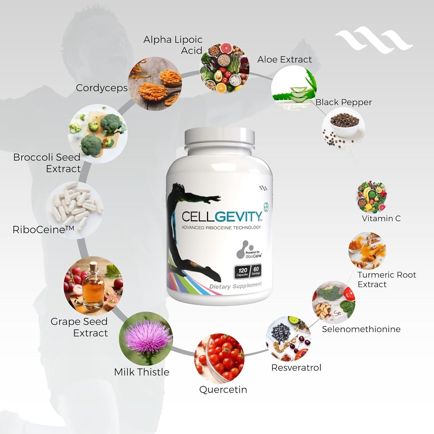 Advanced Riboceine Technology in CELLGEVITY - 120 Vegetable Capsules, 60 Servings