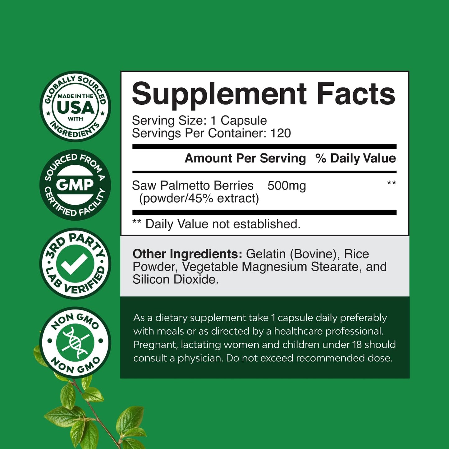 Advanced Saw Palmetto Extract for Hair Health & Urinary Support - Extra Strength Herbal Supplement for Men & Women - 120 Capsules with Plant Sterols & Flavonoids