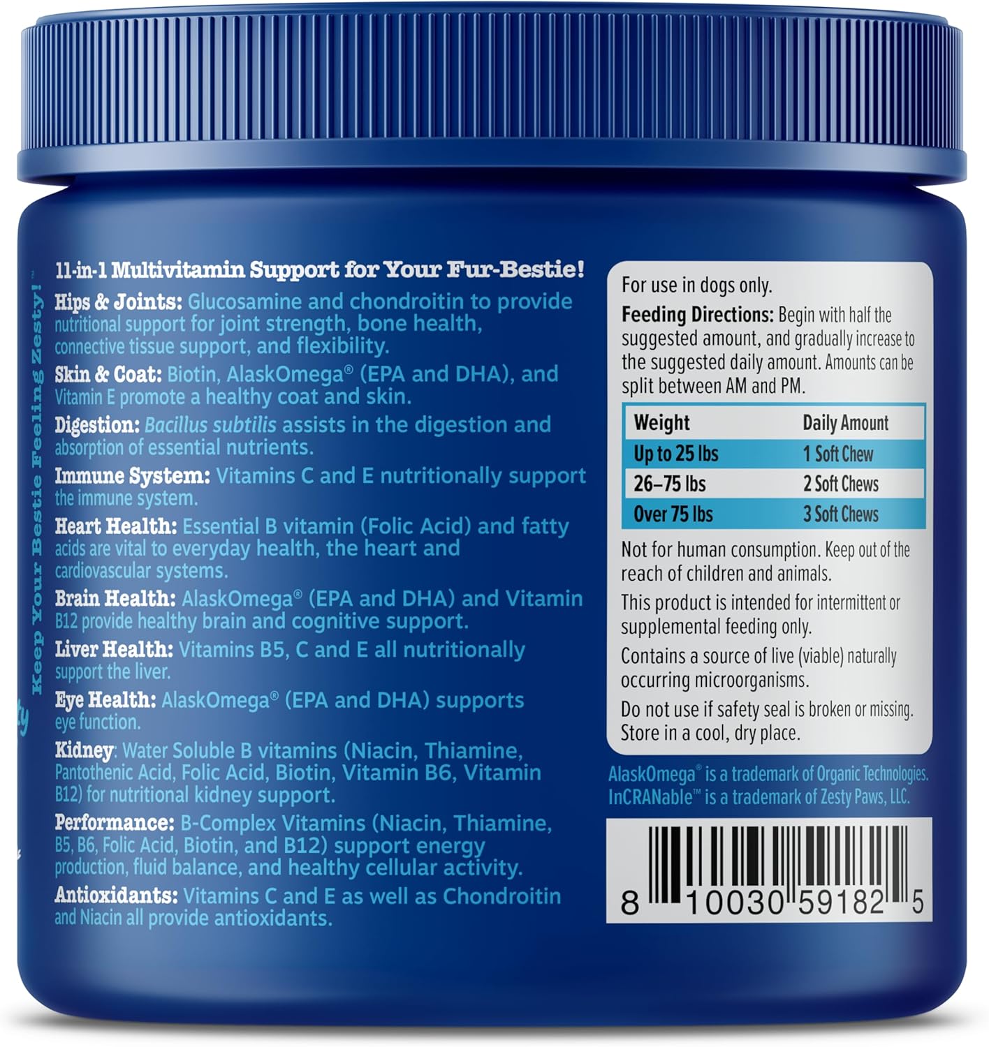 Advanced Senior Dog Multivitamin Treats with Glucosamine, Probiotics, and Enzymes - Grain-Free - Beef Flavor - 90 Count