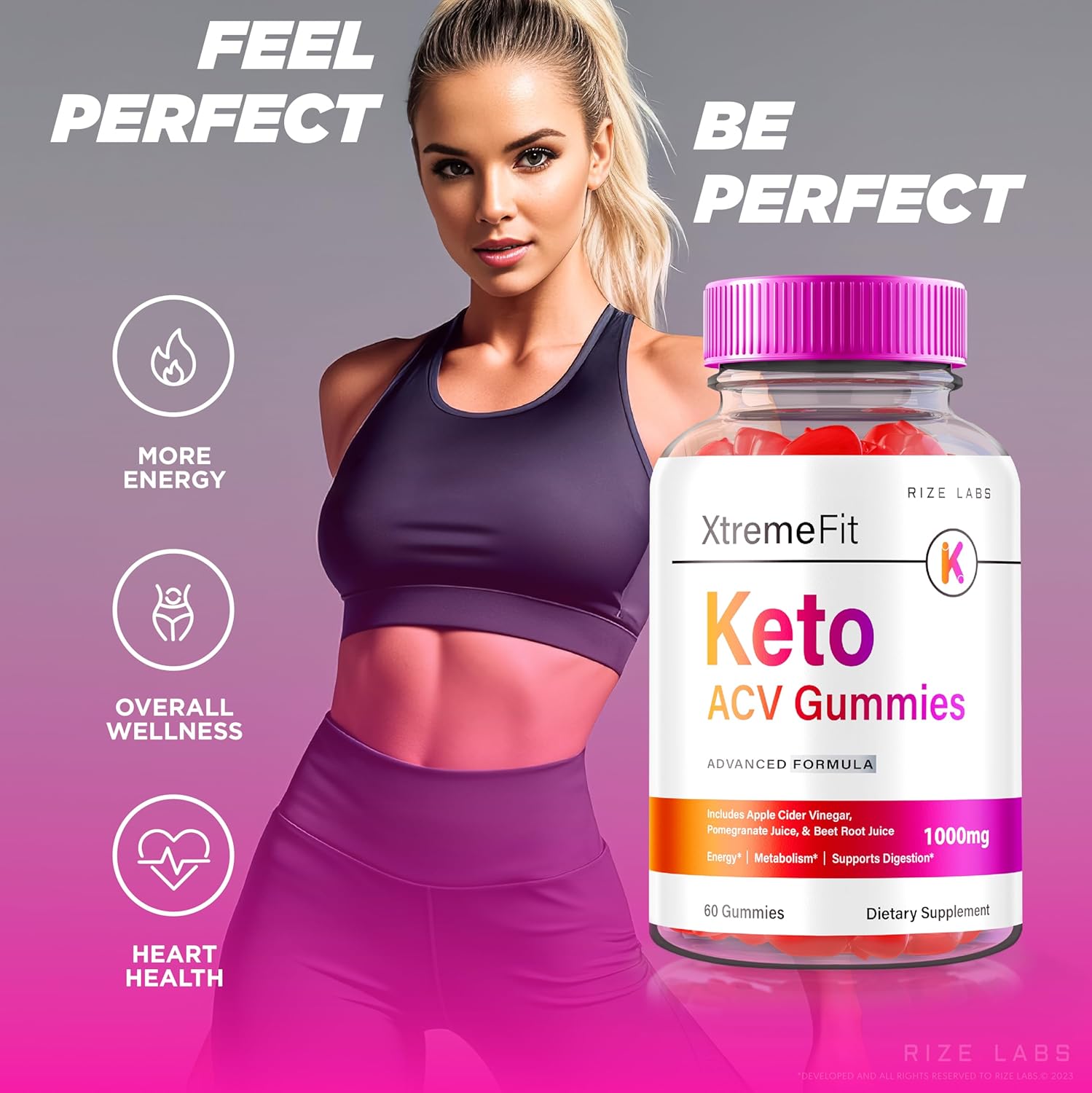 Advanced Slimming Formula Formula: rize labs Xtremefit Keto ACV Gummies with Apple Cider Vinegar (120 Gummies)
