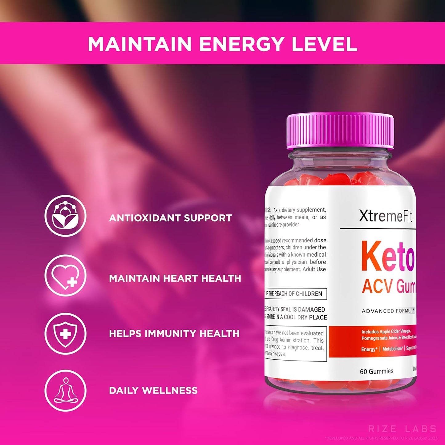 Advanced Slimming Formula Formula: rize labs Xtremefit Keto ACV Gummies with Apple Cider Vinegar (120 Gummies)