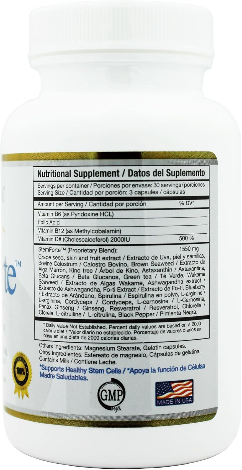 Advanced StemForte Plus Stem Cell Nutritional Supplements - Three Bottles for Men and Women - Supports Stem Cell and Telomere Activity - Boosts Energy, Focus, and Mood - Natural Stem Cell Release