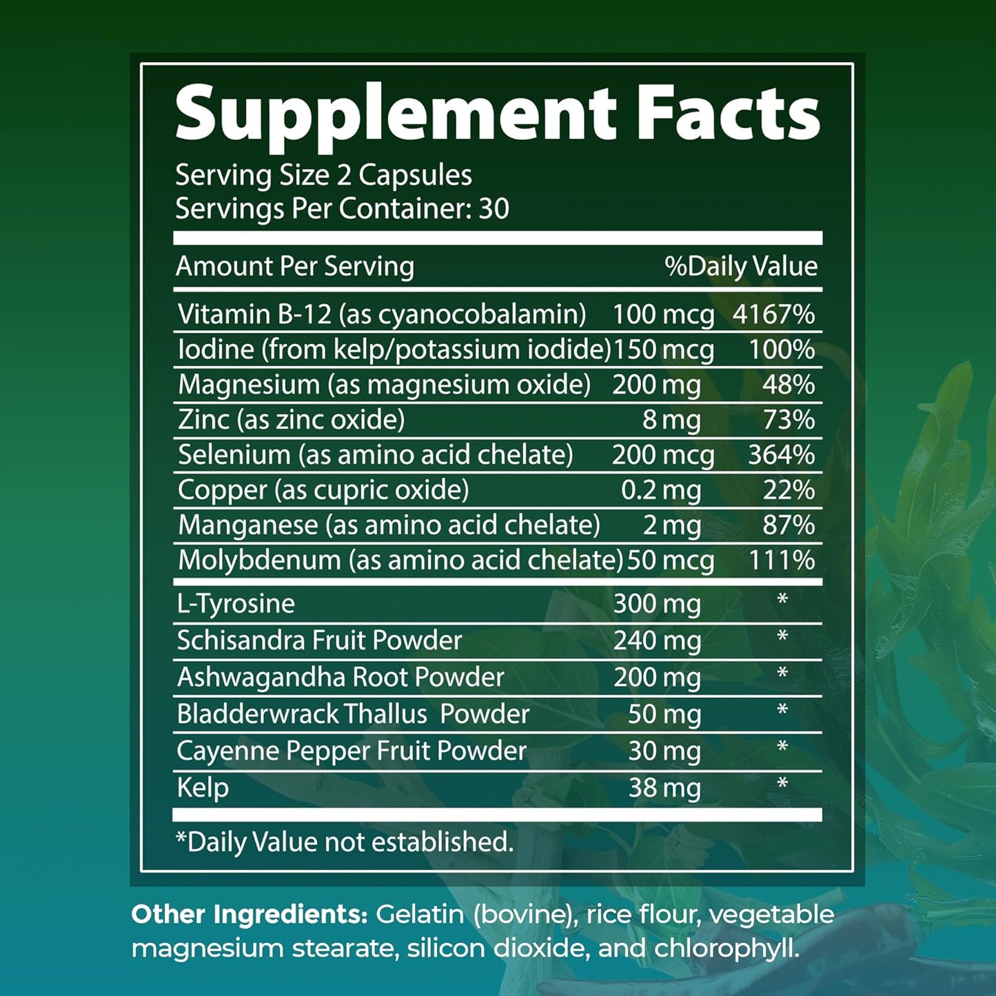 Advanced Thyroid Support Supplement with Iodine, Vitamin B12, Ashwagandha, Selenium & Zinc - Boosts Energy, Metabolism & Immune Health - 60 Capsules