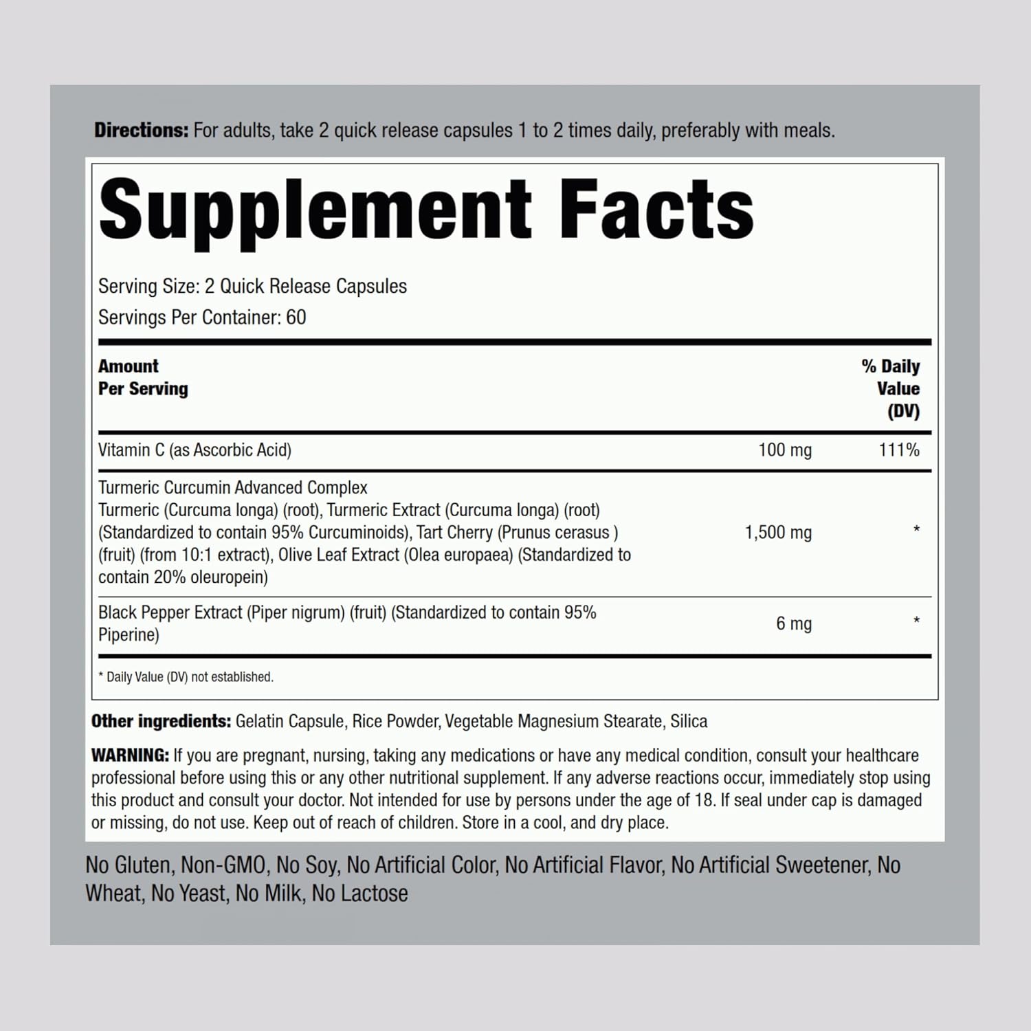 Advanced Turmeric Curcumin Complex 1500mg with Black Pepper & Tart Cherry | 120 Capsules | Non-GMO, Gluten Free Formula