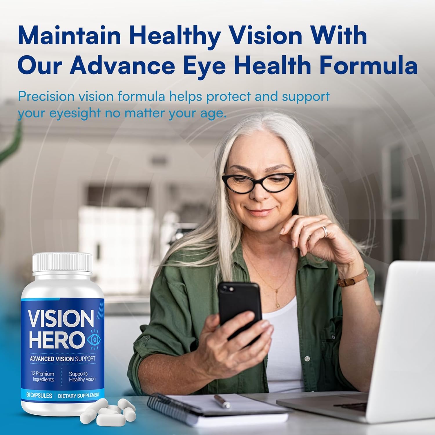 Advanced Vision Support Supplements for Adults - 120 Capsules Eye Health Formula - Pack of 2