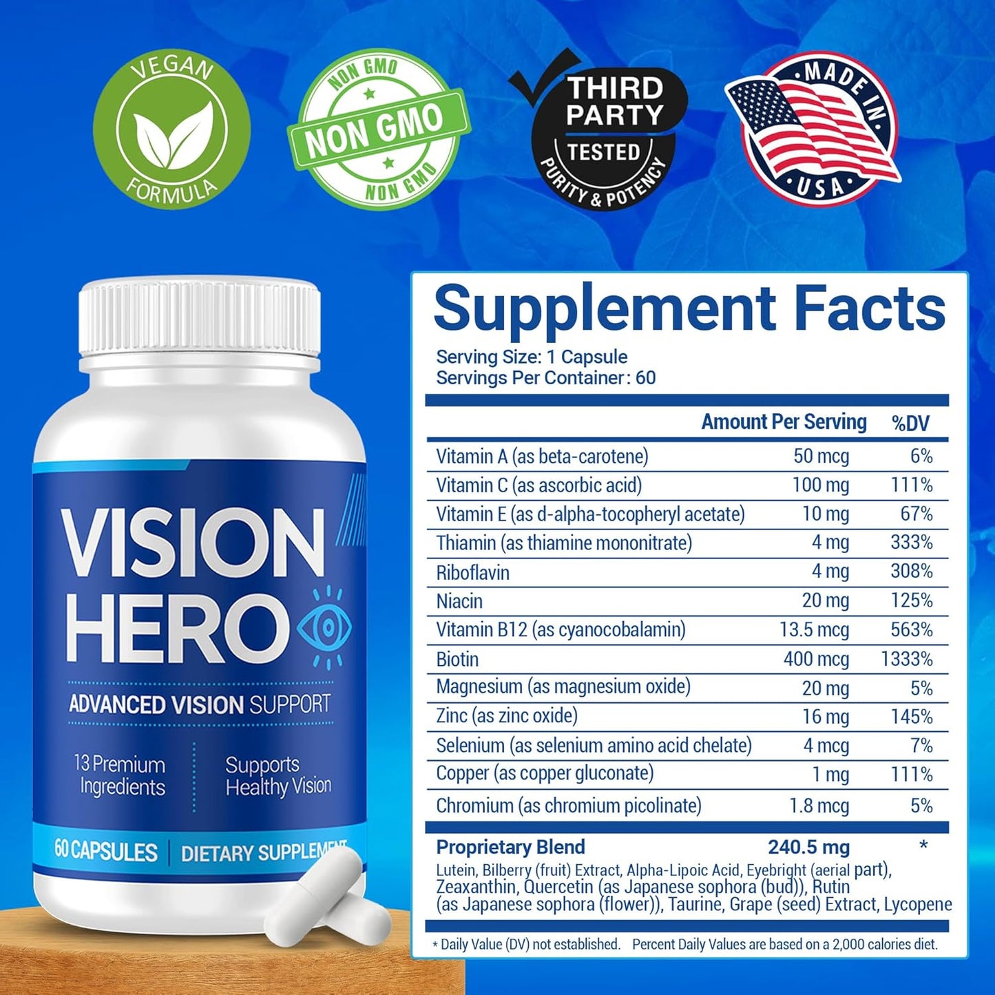 Advanced Vision Support Supplements for Adults - 120 Capsules Eye Health Formula - Pack of 2