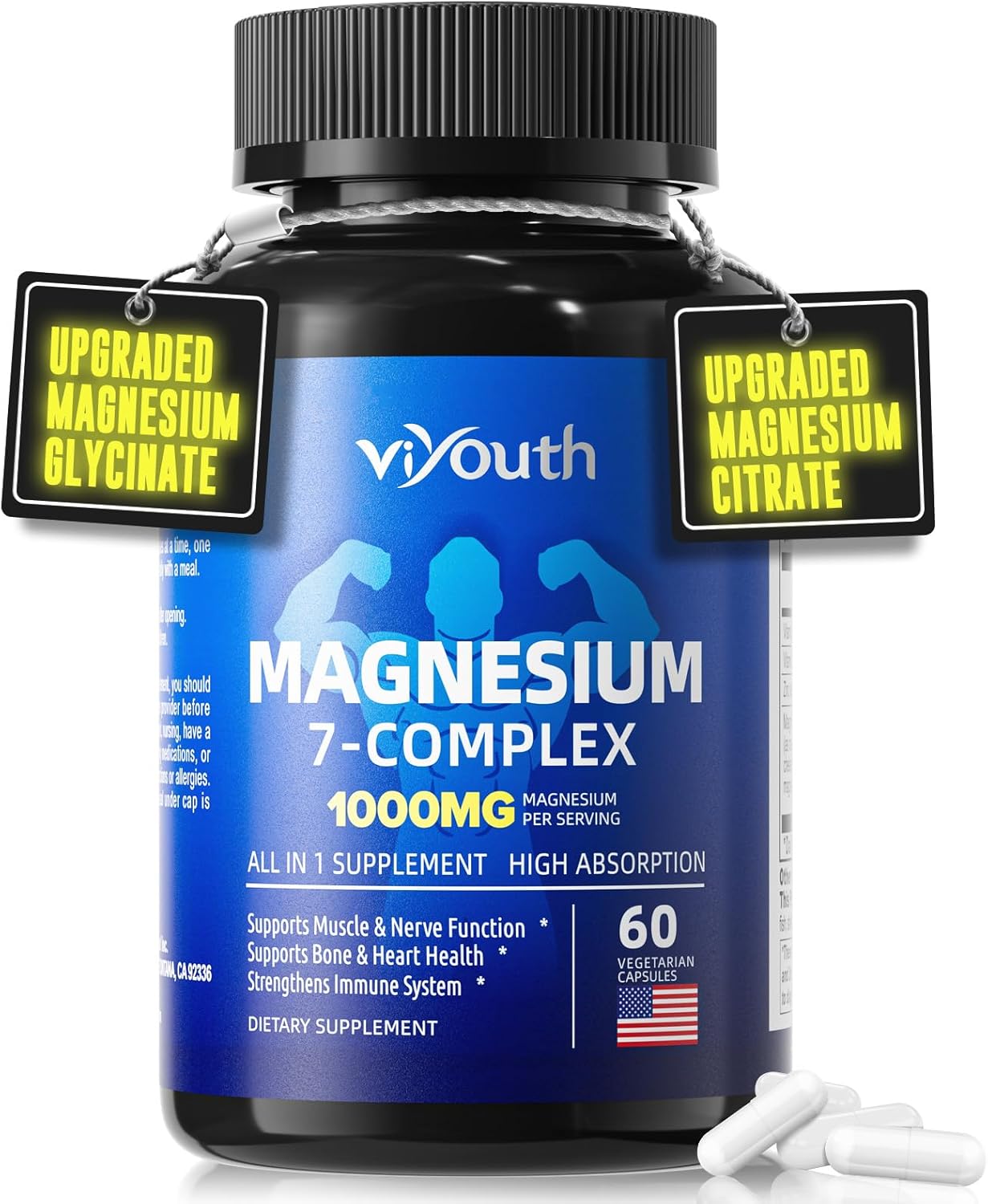 Advanced VIYOUTH Magnesium Complex Supplement with Zinc, Vitamin D3 & B6 for Sleep and Muscle Relief - 60 Capsules