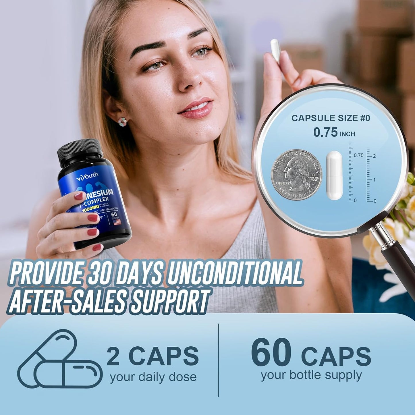 Advanced VIYOUTH Magnesium Complex Supplement with Zinc, Vitamin D3 & B6 for Sleep and Muscle Relief - 60 Capsules