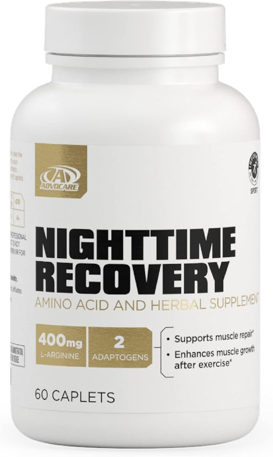 AdvoCare Nighttime Recovery Supplement with Ashwagandha, L-Arginine, Magnesium - Muscle Recovery Caplets - 60 Count