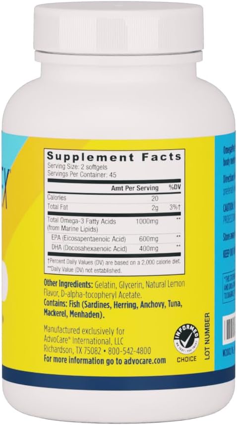 AdvoCare Omegaplex Dietary Supplement - Omega 3 with DHA & EPA - Supports Immune, Metabolism, Heart Health - Promotes Healthy Skin, Nails, Hair - 90 Softgels