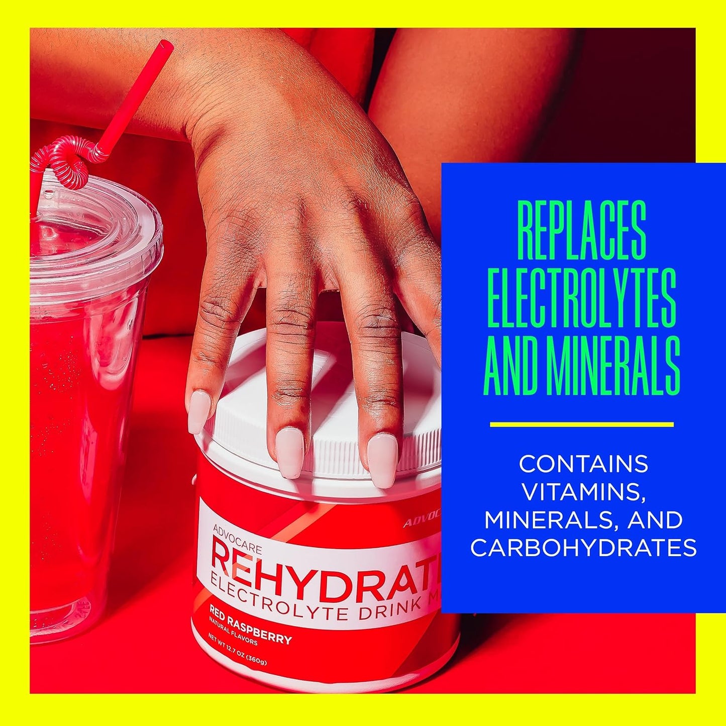 AdvoCare Rehydrate Red Raspberry Electrolyte Drink Mix - Hydration & Recovery Formula with Sodium and Potassium - 12.7 oz