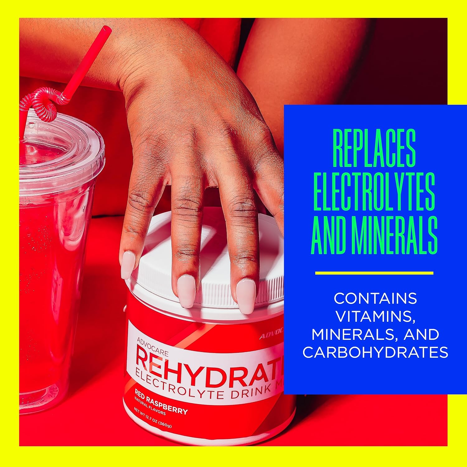 AdvoCare Rehydrate Red Raspberry Electrolyte Drink Mix - Hydration & Recovery Formula with Sodium and Potassium - 12.7 oz