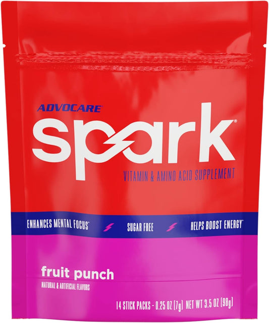 AdvoCare Spark Vitamin & Amino Acid Supplement - Fruit Punch Energy Drink Mix with L-Carnitine & L-Tyrosine - 14 Stick Packs