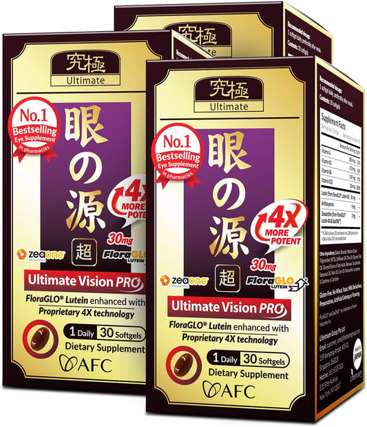 AFC Japan Ultimate Vision PRO - Eye Formula with FloraGLO Lutein 4X, Zeaxanthin, Bilberry Extract & Astaxanthin for Age-Related Eye Issues, 90 Capsules