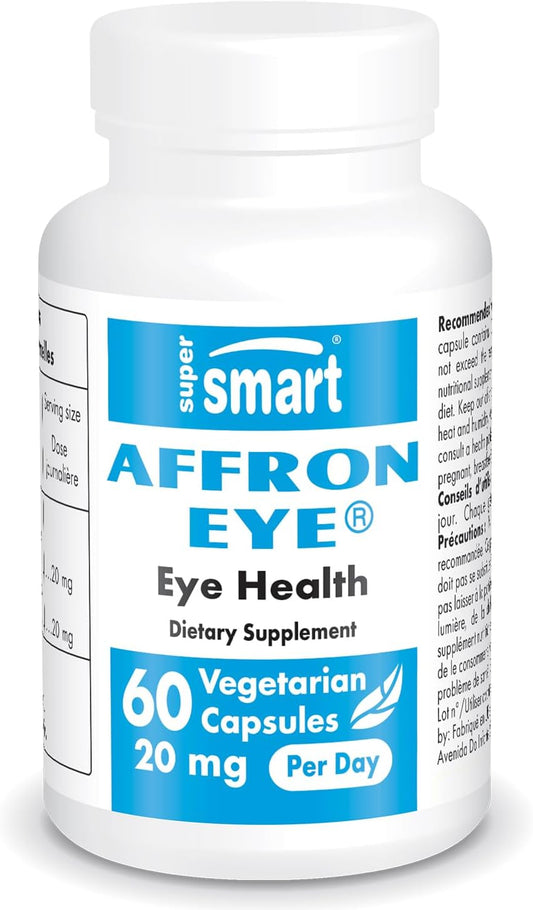 Affron Eye 20mg per Day Saffron Supplement with 3% Crocin for Macular Support - Non-GMO & Gluten Free - 60 Vegetarian Capsules