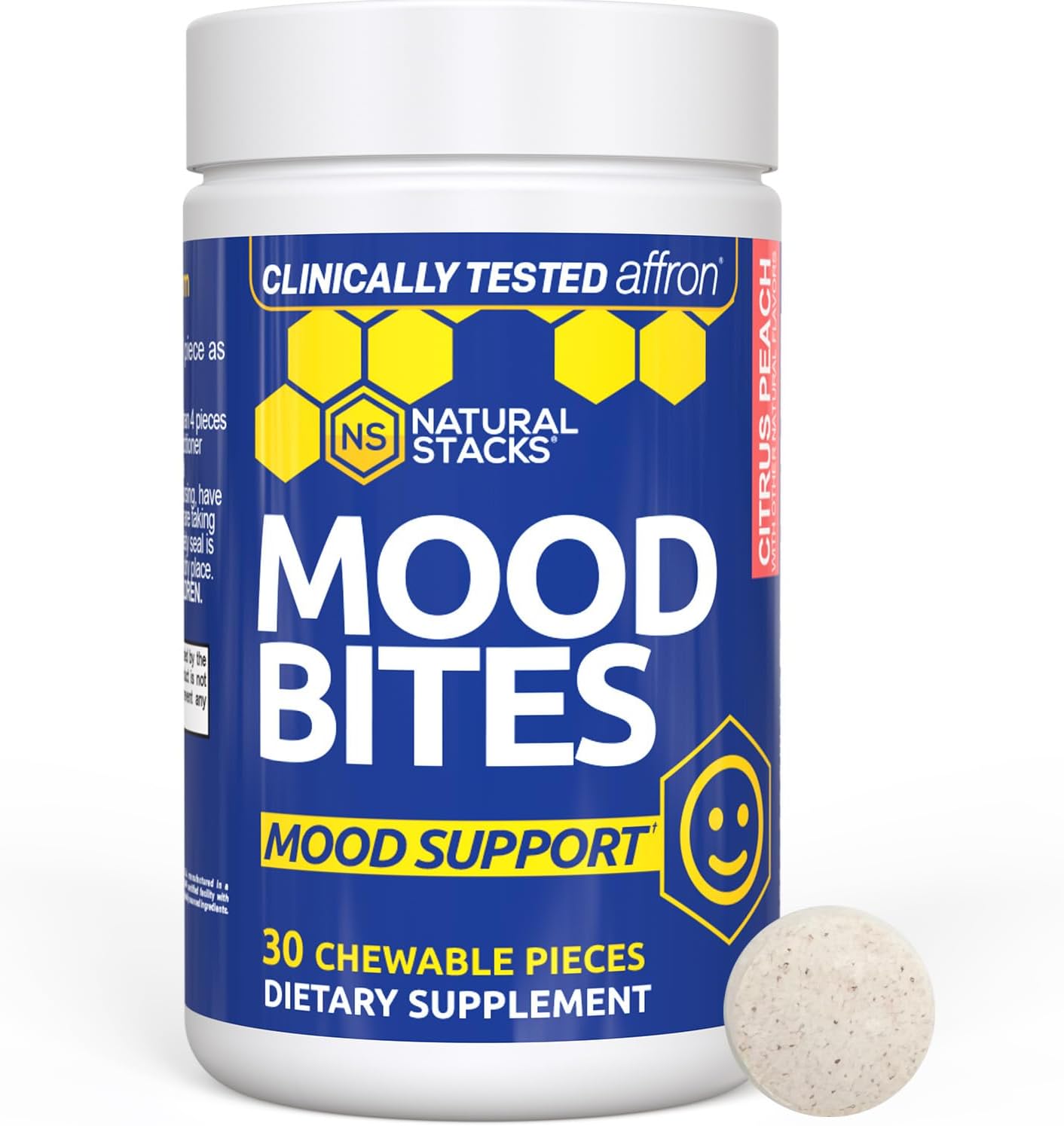 Affron Mood Bites with Vitamin B3 for Stress Relief - Saffron & Niacin Mood Support Supplement - Clinically Tested - 30 Citrus Peach Chewables