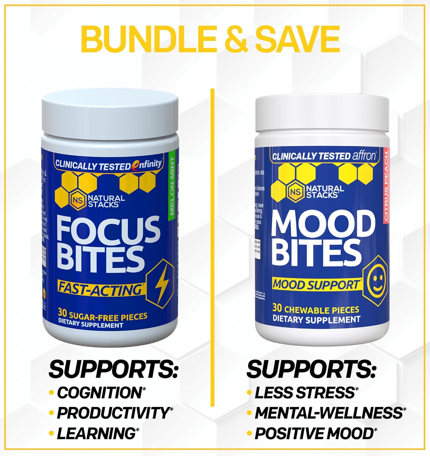 Affron Mood Bites with Vitamin B3 for Stress Relief - Saffron & Niacin Mood Support Supplement - Clinically Tested - 30 Citrus Peach Chewables