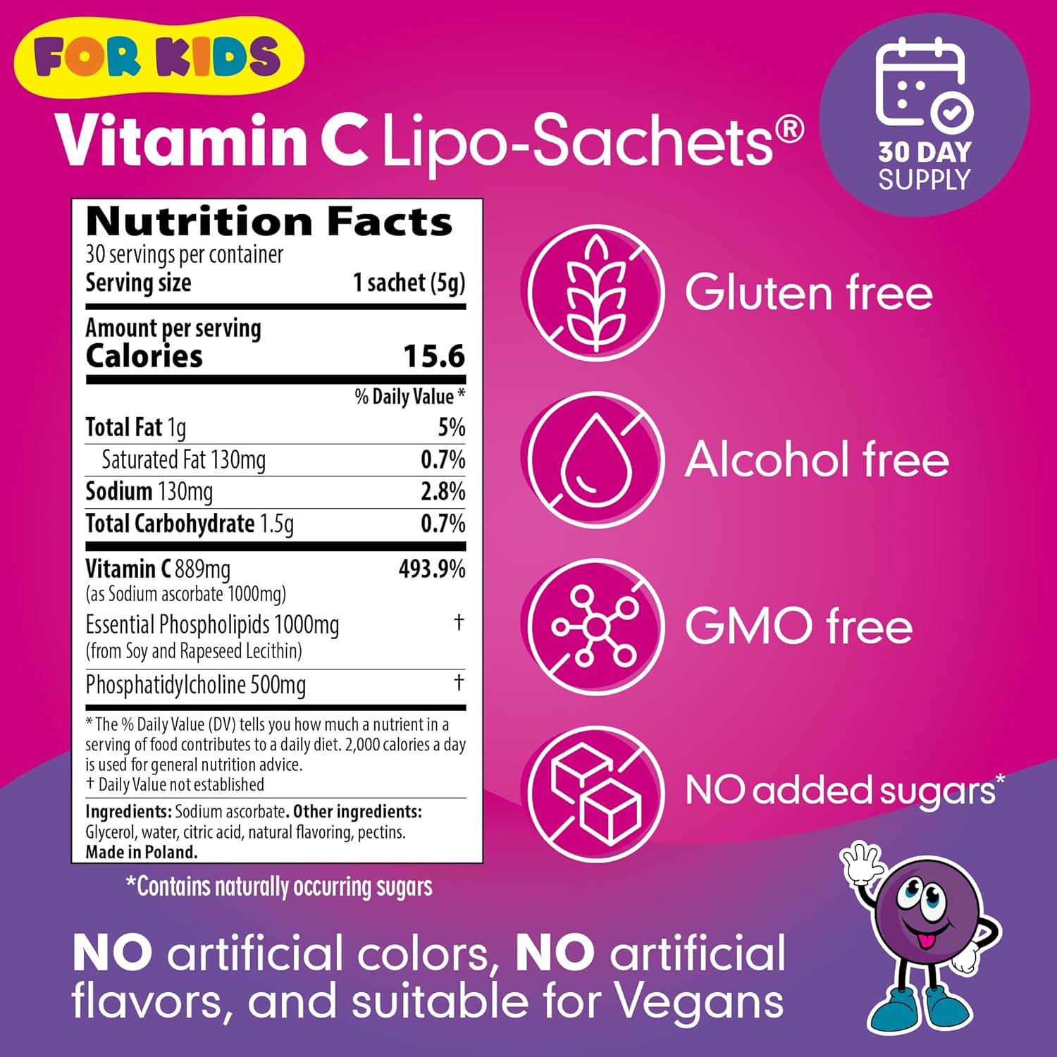 AFT Pharmaceuticals Kids Liposomal Vitamin C Gel Sachets - Blackcurrant Flavor, Immune Support Supplement for Children, 30 Pack