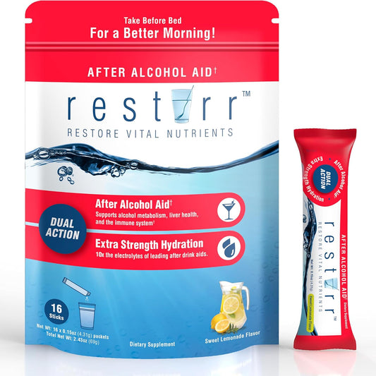 After Alcohol Aid & Recovery: Liver Health, Metabolism, Immune Support with DHM, Milk Thistle, B-Complex - 16 Stick Packs
