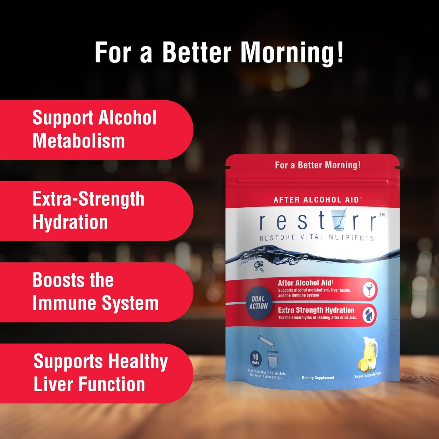 After Alcohol Aid & Recovery: Liver Health, Metabolism, Immune Support with DHM, Milk Thistle, B-Complex - 16 Stick Packs