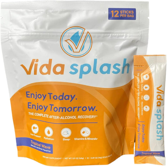 After-Alcohol Recovery Drink Mix with Hydration, Liver Support, Sleep Aid, Vitamins & Minerals - 12 Single-Serving Sticks - Tropical Wave Flavor