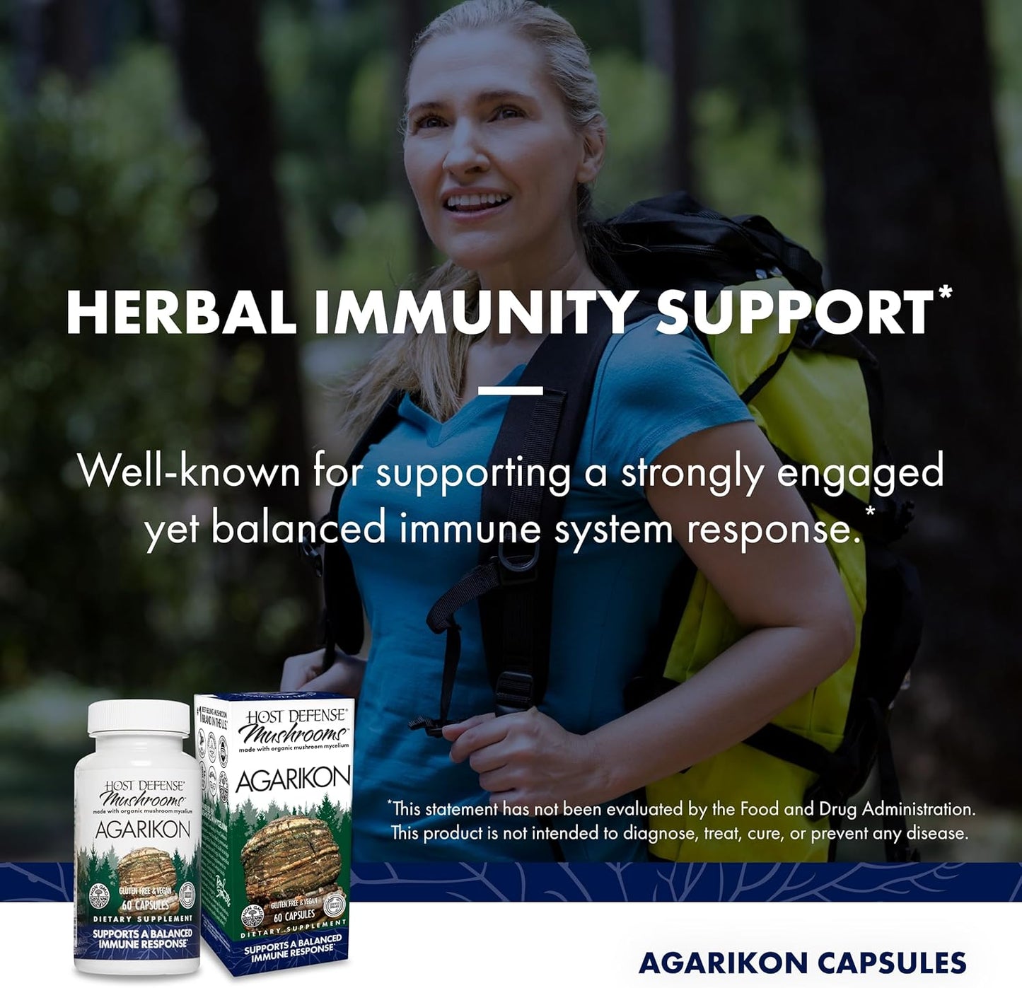 Agarikon Mushroom Capsules for Immune System Support - Herbal Dietary Supplement - 60 Capsules
