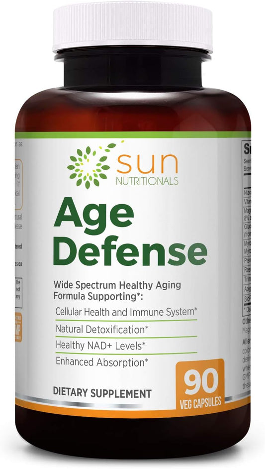 Age Defense Supplement with Sulforaphane, NAD+, Apigenin, Niacin, TMG, Pterostilbene, Trans-Resveratrol, Vitamin K2, Magnesium - 90 VCaps