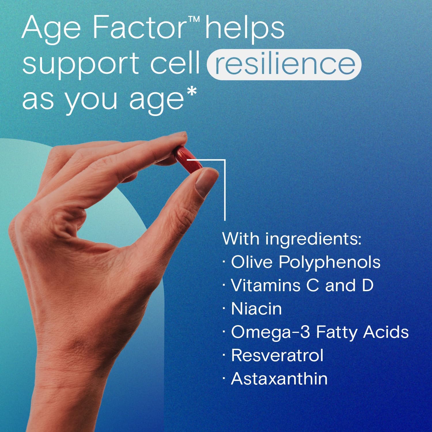 Age Factor Cell Defense: Cell Health Supplement with Olive Polyphenols, Resveratrol, Vitamin B3 - 30 Softgels for Healthy Aging