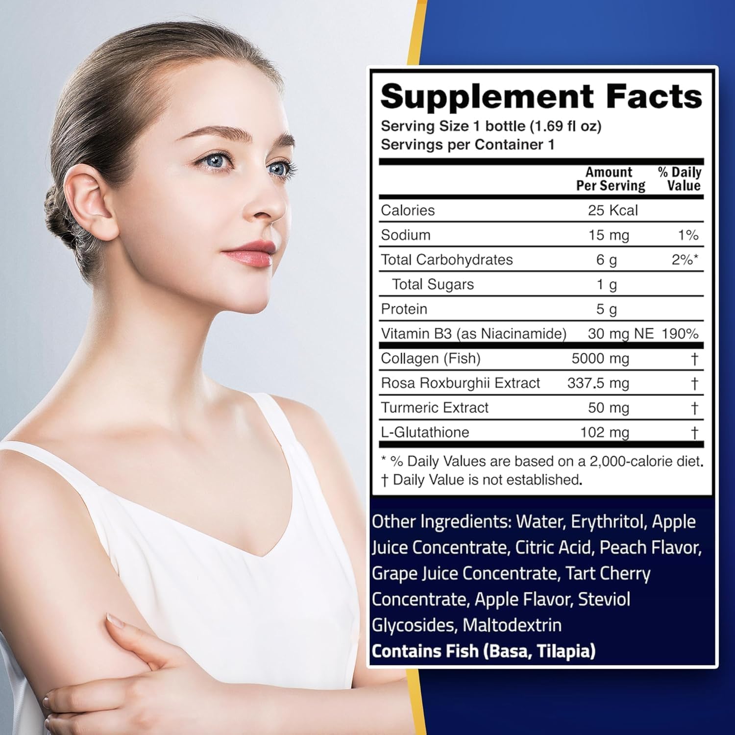 Ageless Foundation Laboratories Marine Collagen Liquid with Turmeric, Glutathione, and Rosa Roxburghi - 50 ml (30 Count)