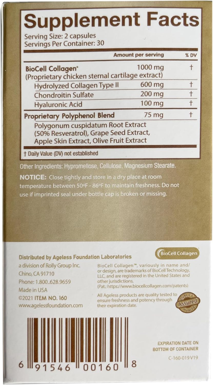 Ageless Foundation Laboratories UltraDERM Gold - Collagen Booster with BioCell Collagen - 60 Capsules