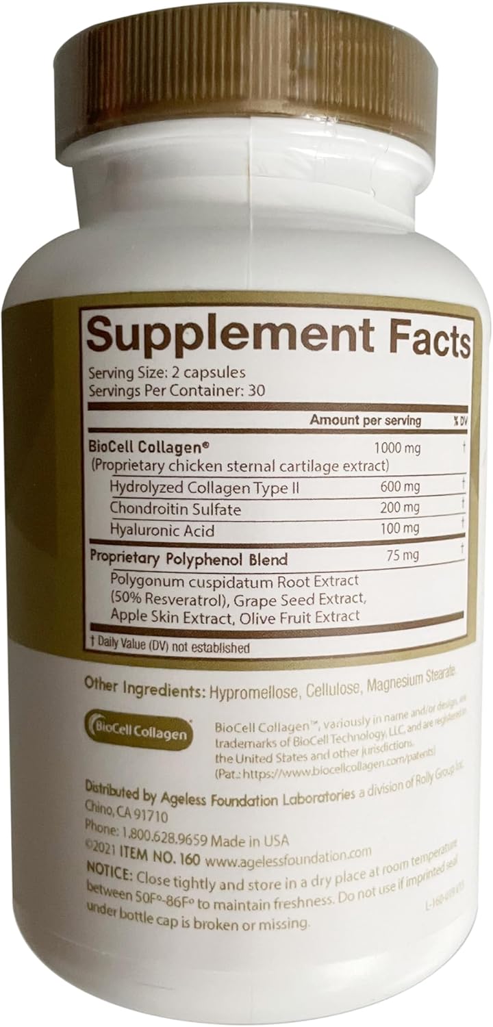 Ageless Foundation Laboratories UltraDERM Gold - Collagen Booster with BioCell Collagen - 60 Capsules