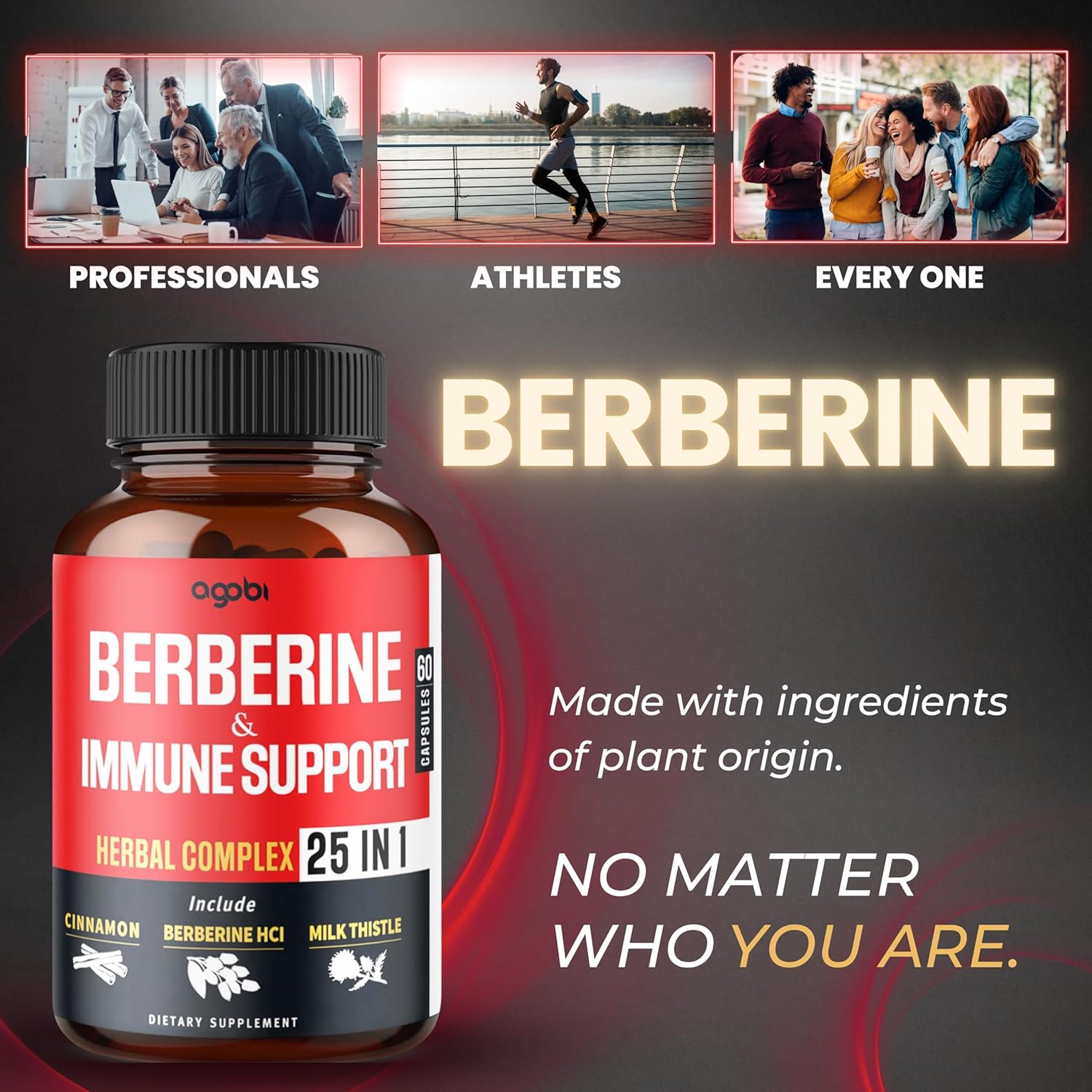 agobi Premium Berberine Supplement with Immune, Cardiovascular, and Digestive Support - 60 Capsules