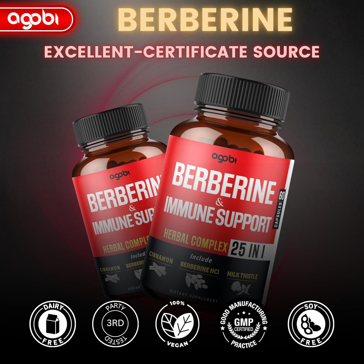 agobi Premium Berberine Supplement with Immune, Cardiovascular, and Digestive Support - 60 Capsules