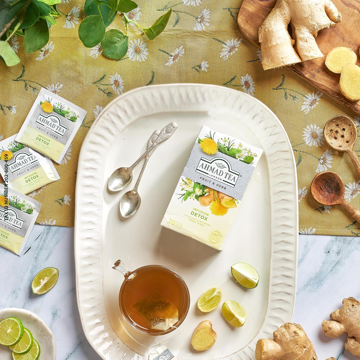 Ahmad Tea Detox Herbal Tea Bags - Ginger, Peppermint, Fennel, Dandelion, Birch - 20 ct x 6 Pack - Decaf & Sugar-Free