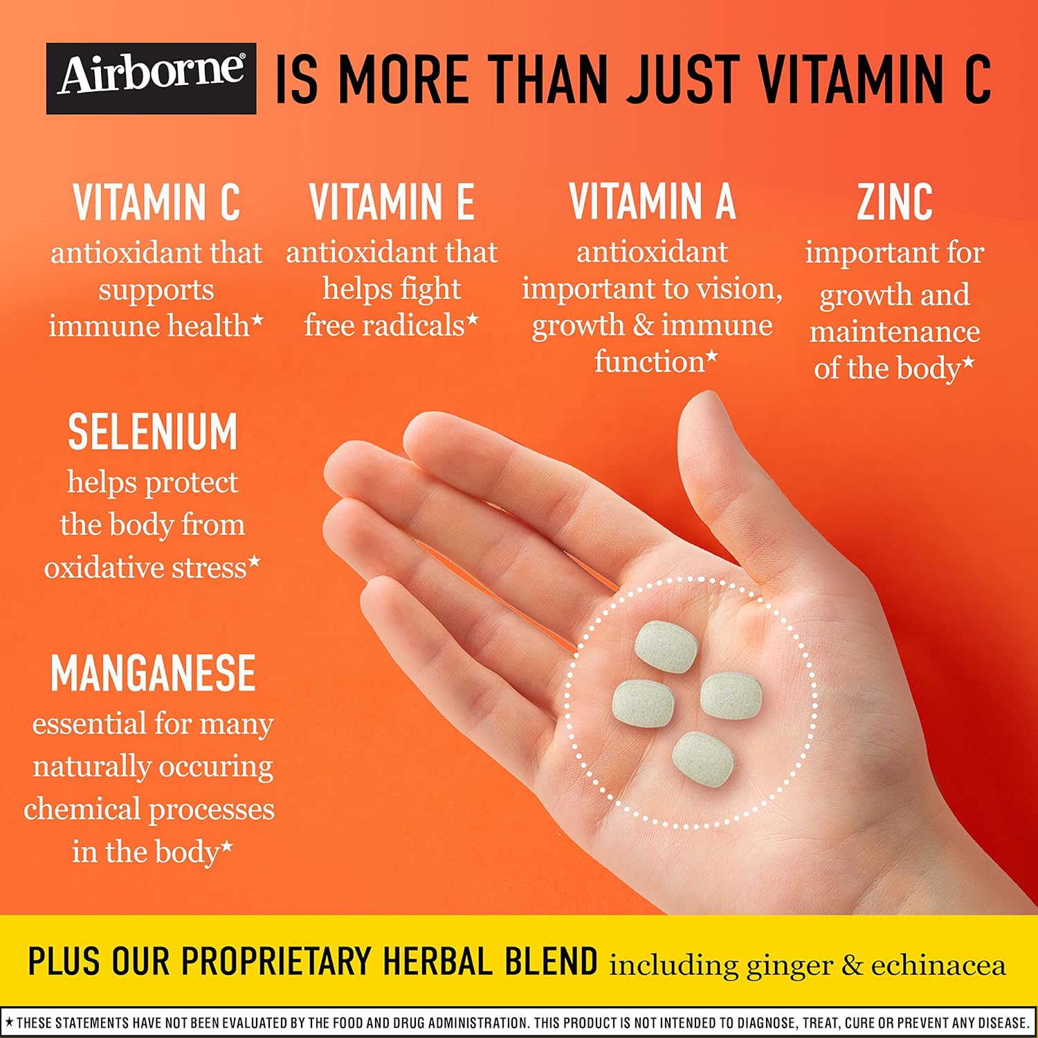 Airborne 1000mg Vitamin C & Zinc Chewable Tablets - Immune Support Supplement with Antioxidants - 32 Citrus Flavor Tablets