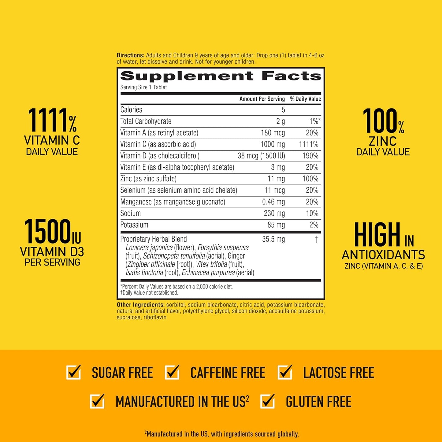 Airborne Sugar-Free Vitamin C with Zinc Tablets - Immune Support with Antioxidants - 30 Effervescent Fizzy Drink Tablets, Orange Flavor