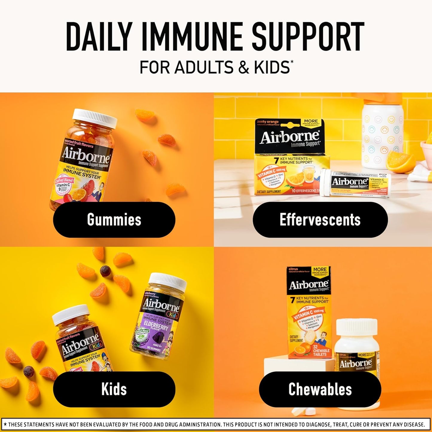 Airborne Sugar-Free Vitamin C with Zinc Tablets - Immune Support with Antioxidants - 30 Effervescent Fizzy Drink Tablets, Orange Flavor