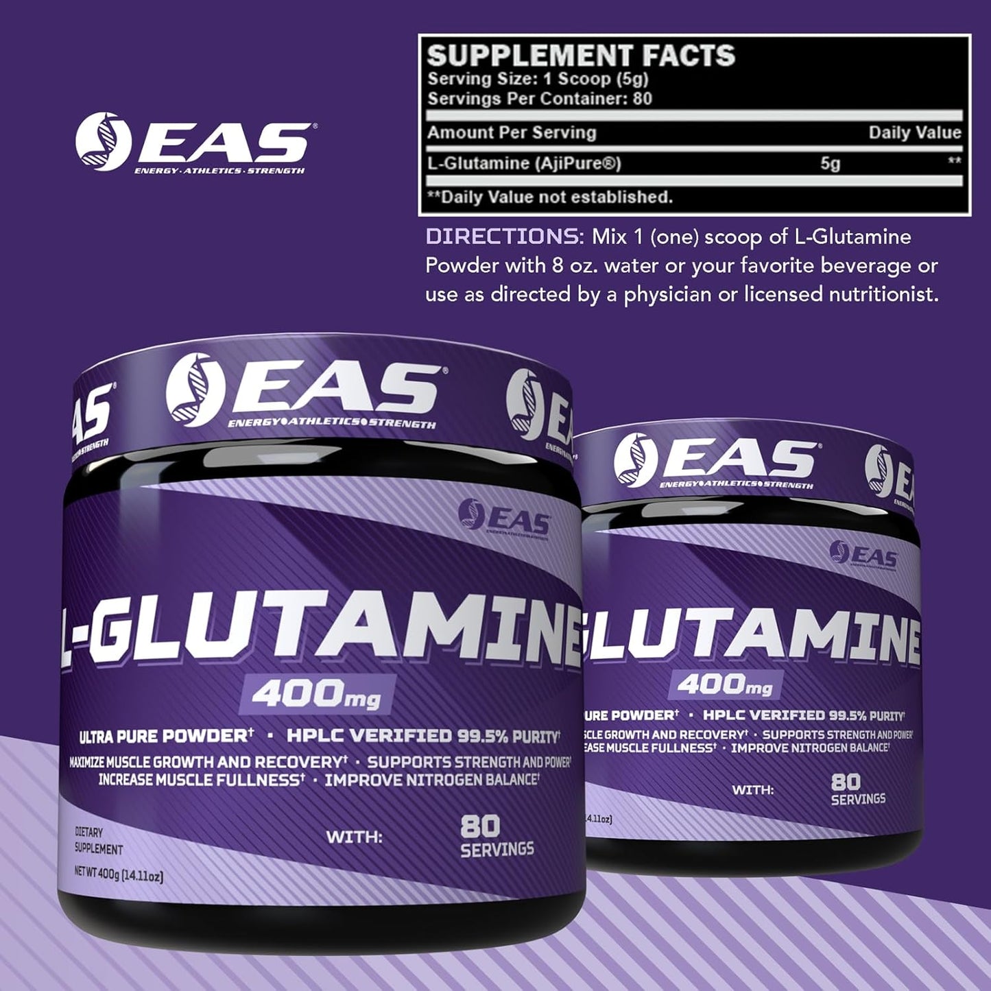 AjiPure Glutamine Powder | 99.5% Purity L-Glutamine for Muscle Growth & Recovery | Enhance Nitrogen Balance | 400mg, 80 Servings (Unflavored)