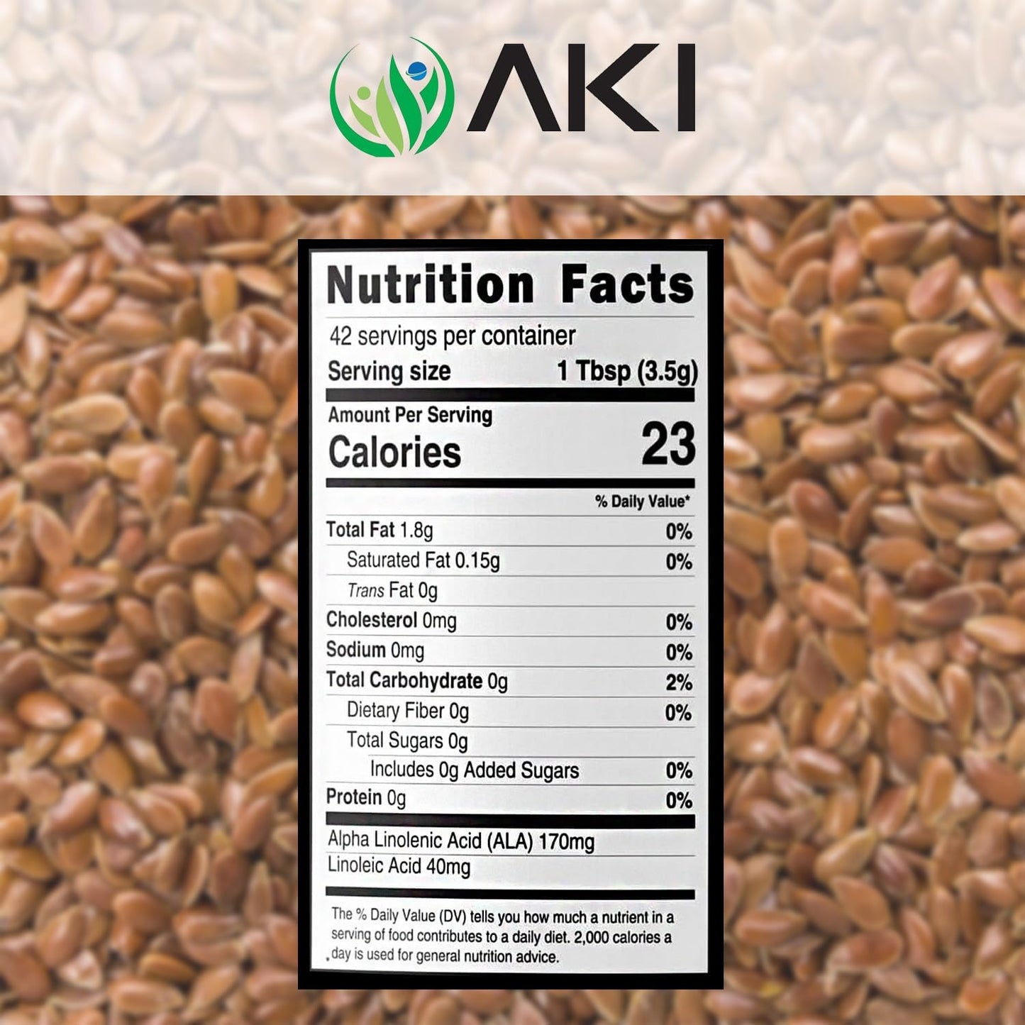 AKI Organic Flaxseed Oil Powder - Rich in Omega-3 Fatty Acids, Fiber, & Lignans - No Artificial Additives - High-Quality Ingredients - 5.30oz/150g