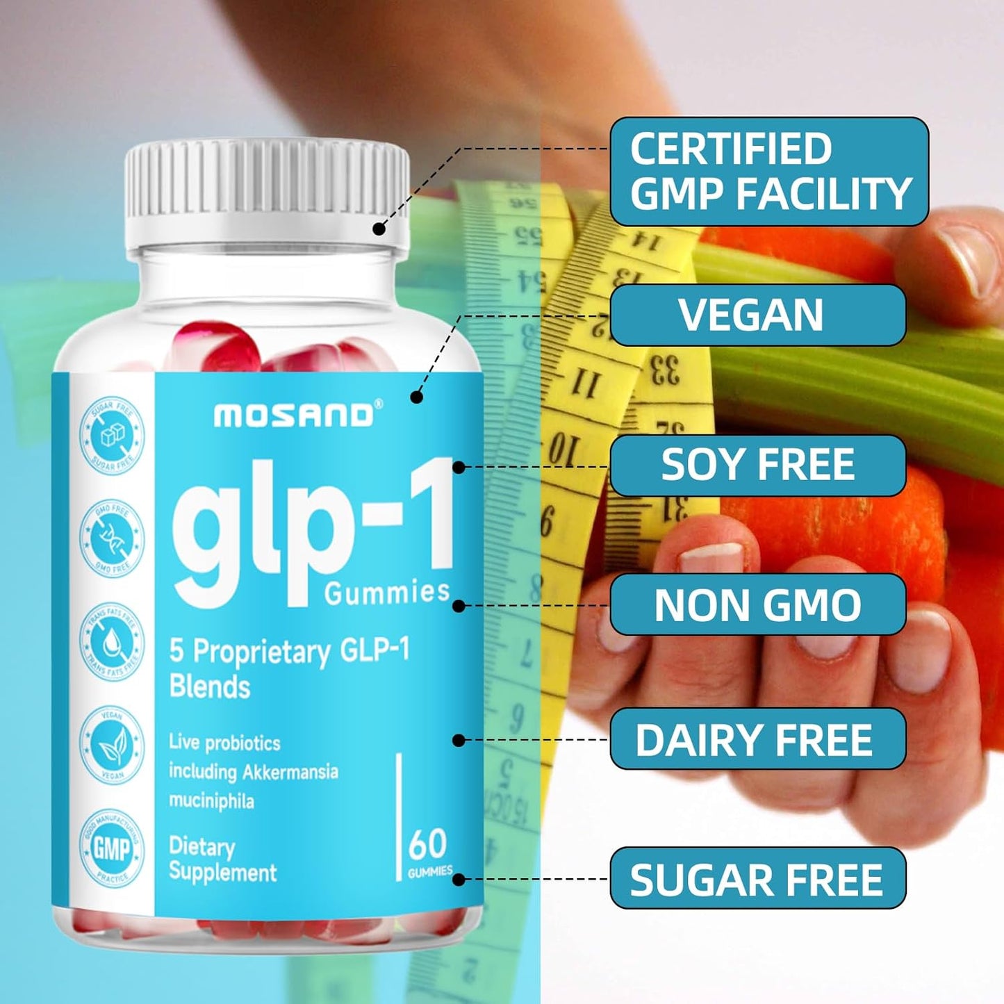 Akkermansia Probiotic Gummies with Berberine for Gut Health - 60 Strawberry Flavored Gummies, No Added Sugar