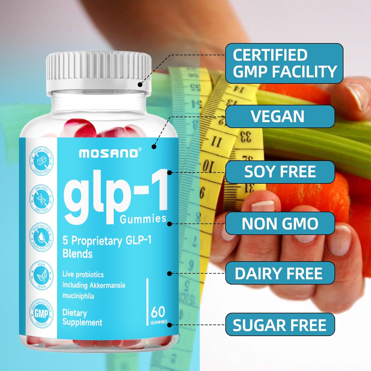 Akkermansia Probiotic Gummies with Berberine for Gut Health - 60 Strawberry Flavored Gummies, No Added Sugar