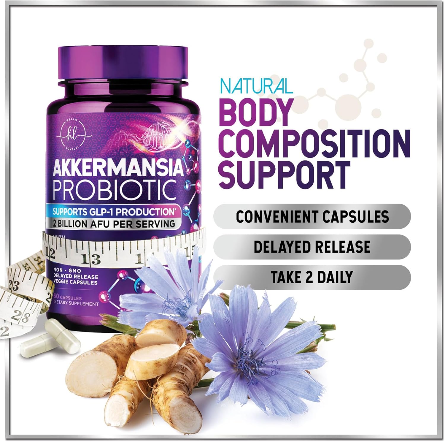 Akkermansia Probiotic Supplement with Inulin Fiber - 2 Billion AFU, GLP-1 & Digestive Health Support - 120 Capsules