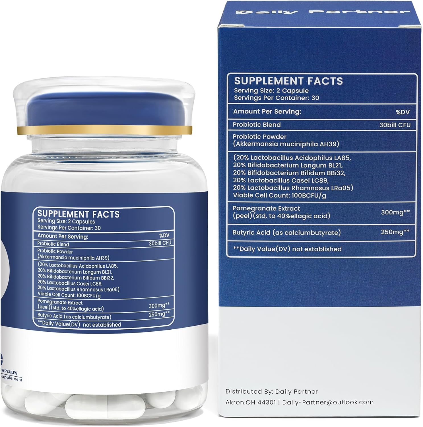 Akkermansia Probiotic with Butyrate for Digestive Health, 30 Billion CFU, 60 Count - Supports GLP-1 Production, Gut Health - Delayed Release Formula for Women & Men