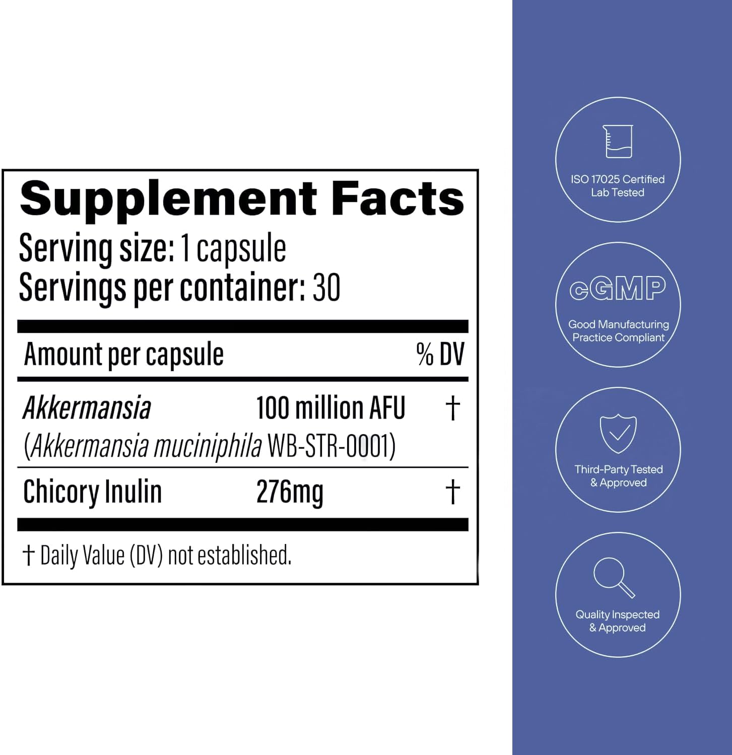Akkermansia Probiotic with Prebiotic Fiber - Boosts GLP-1 Levels, Supports Gut Health & Weight Loss - 30 Capsules