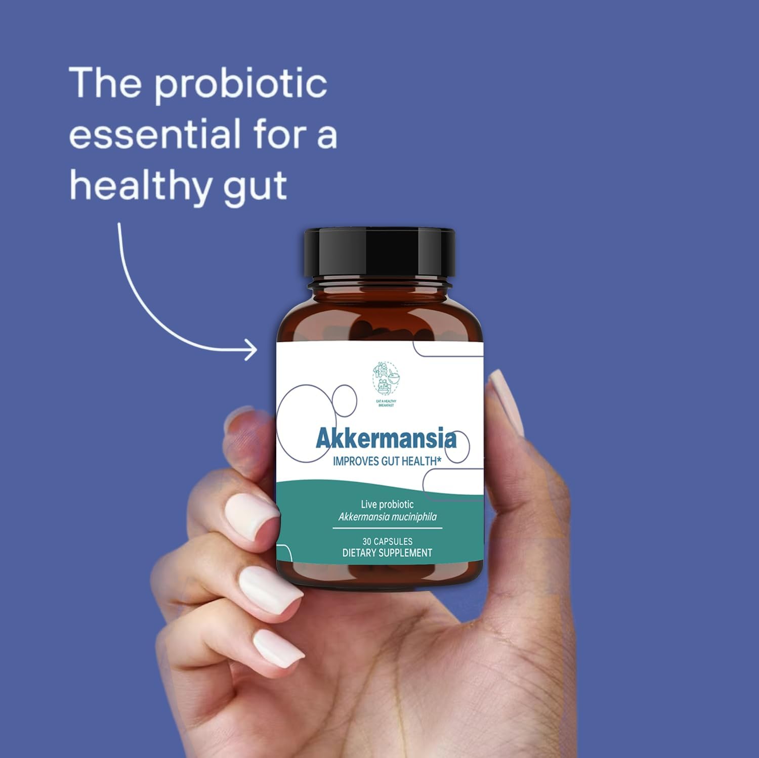 Akkermansia Probiotic with Prebiotic Fiber - Boosts GLP-1 Levels, Supports Gut Health & Weight Loss - 30 Capsules