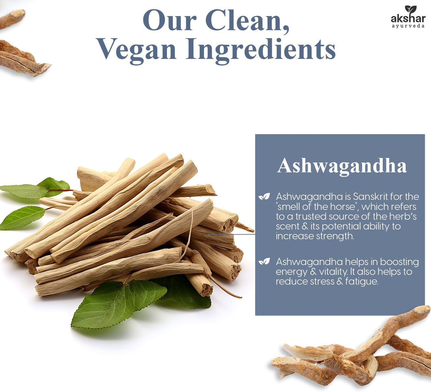 AKSHAR Ayurveda Ashwagandha Capsules - Adaptogenic Herbal Support - Vegan Ashwagandha Supplements with Root Extract and Powder (60 Count)