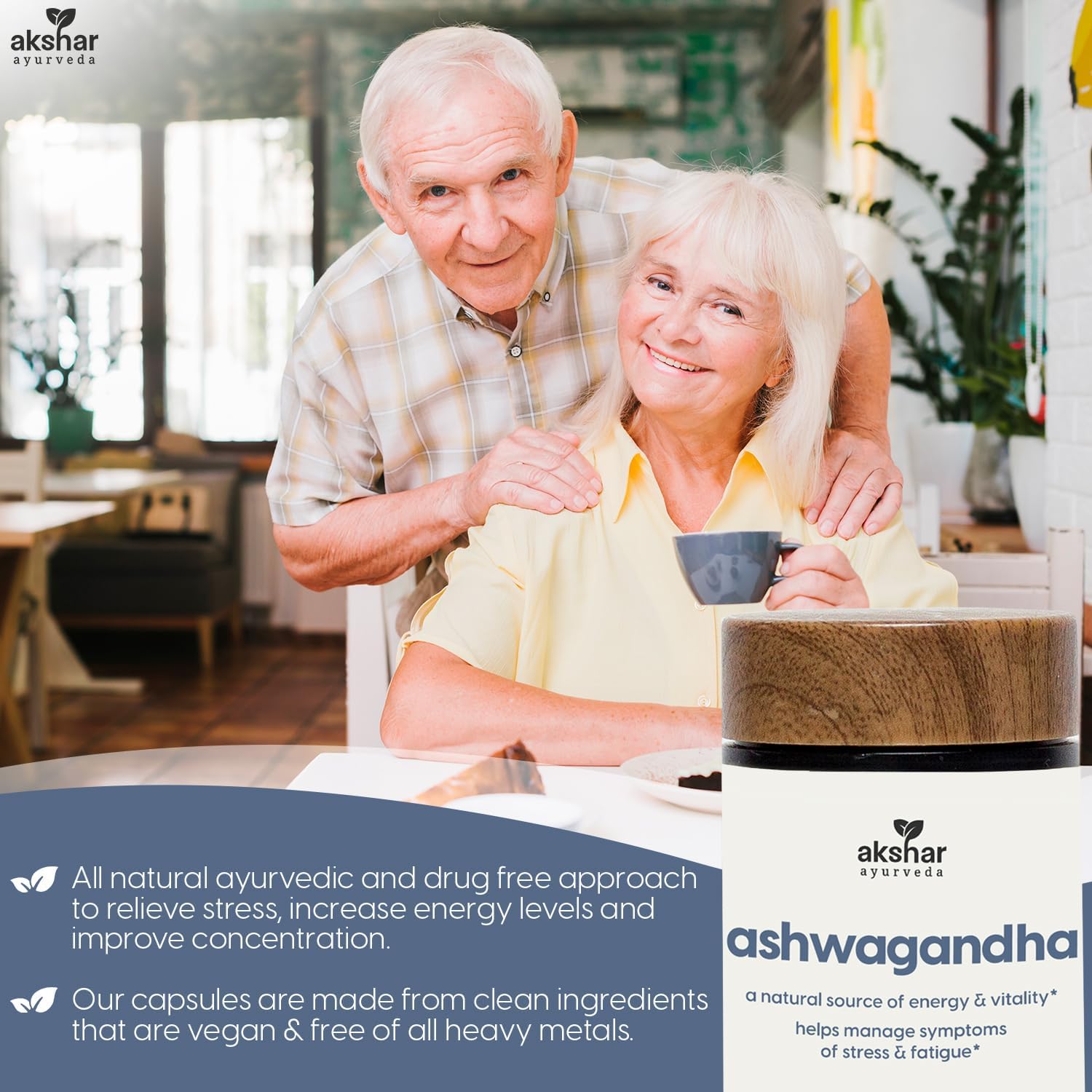 AKSHAR Ayurveda Ashwagandha Capsules - Adaptogenic Herbal Support - Vegan Ashwagandha Supplements with Root Extract and Powder (60 Count)